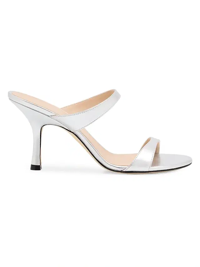 Stuart Weitzman Women's Nudist 85MM Leather Sandals - Silver