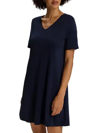 Hanro Women's V-Neck Cotton & Silk Nightgown - Deep Navy - Size XL | Thumbnail 4 Hanro Women's V-Neck Cotton & Silk Nightgown - Deep Navy - Size XL | Thumbnail 4