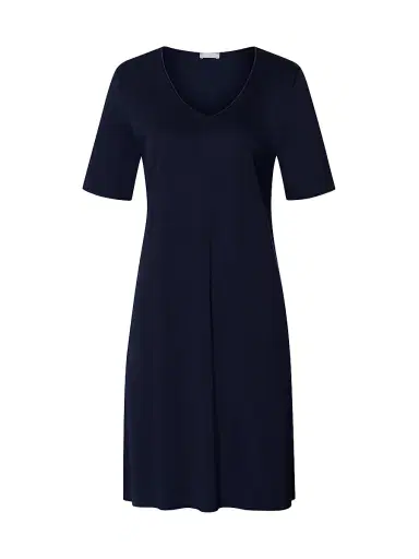 Hanro Women's V-Neck Cotton & Silk Nightgown - Deep Navy - Size XL | Thumbnail 1 Hanro Women's V-Neck Cotton & Silk Nightgown - Deep Navy - Size XL | Thumbnail 1