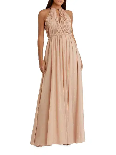 Mac Duggal Women's Ieena Keyhole Chain Halter Gown - Beige | Thumbnail 1