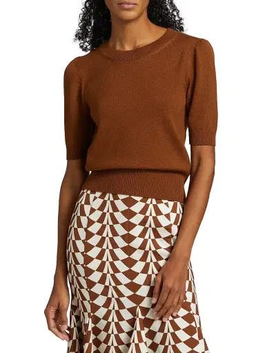 Oscar de la Renta Women's Short-Sleeve Wool Sweater - Cognac | Thumbnail 3