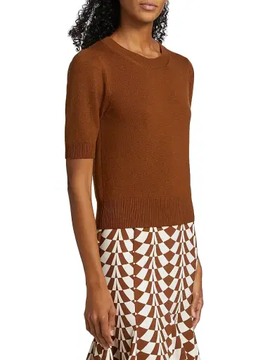 Oscar de la Renta Women's Short-Sleeve Wool Sweater - Cognac | Thumbnail 4