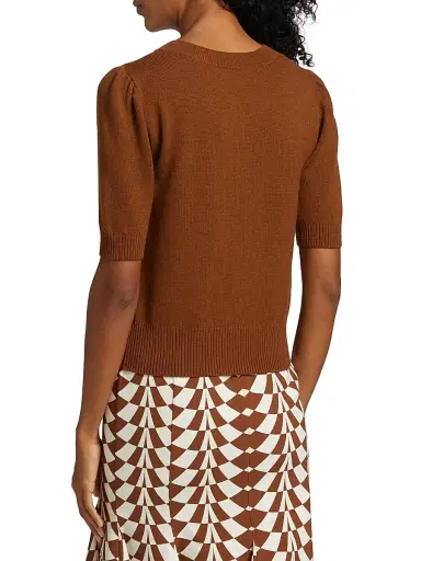 Oscar de la Renta Women's Short-Sleeve Wool Sweater - Cognac | Thumbnail 5