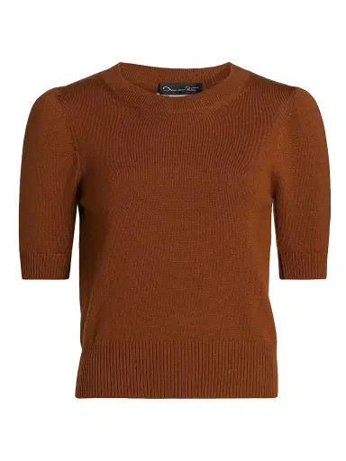 Oscar de la Renta Women's Short-Sleeve Wool Sweater - Cognac | Thumbnail 1