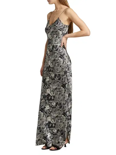 Nili Lotan Women's Cami Paisley Silk Gown - Black White | Thumbnail 4 Nili Lotan Women's Cami Paisley Silk Gown - Black White | Thumbnail 4
