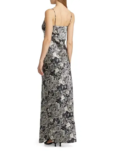 Nili Lotan Women's Cami Paisley Silk Gown - Black White | Thumbnail 5 Nili Lotan Women's Cami Paisley Silk Gown - Black White | Thumbnail 5