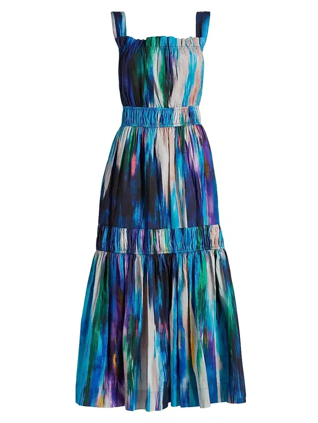 Elie Tahari Women's Adela Ikat-Print Cotton Maxi Dress - Water Canvas Print