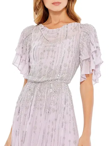 Mac Duggal Women's High Neck Flutter-Sleeve Embellished Dress - Lilac - Size 16 | Thumbnail 3