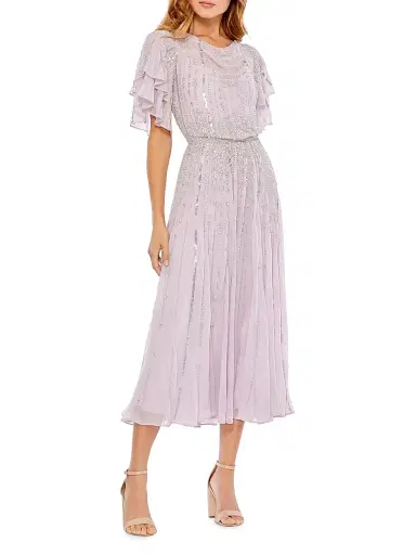 Mac Duggal Women's High Neck Flutter-Sleeve Embellished Dress - Lilac - Size 16 | Thumbnail 1