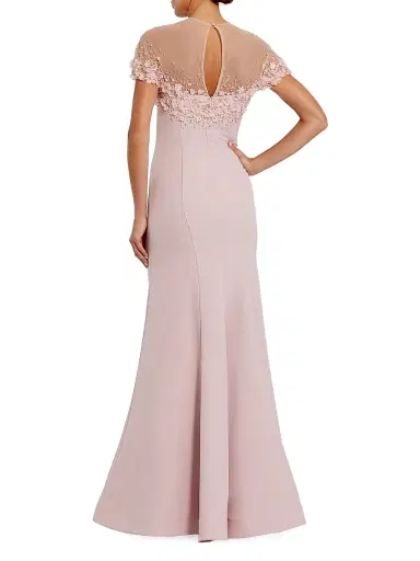 Mac Duggal Women's Beaded Illusion Crêpe Mermaid Gown | Thumbnail 2 Mac Duggal Women's Beaded Illusion Crêpe Mermaid Gown | Thumbnail 2
