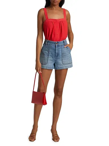 Ramy Brook Women's Hilary Washed Denim High-Rise Shorts | Thumbnail 2 Ramy Brook Women's Hilary Washed Denim High-Rise Shorts | Thumbnail 2