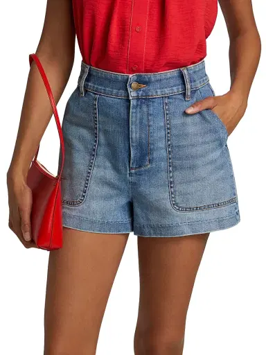 Ramy Brook Women's Hilary Washed Denim High-Rise Shorts | Thumbnail 3 Ramy Brook Women's Hilary Washed Denim High-Rise Shorts | Thumbnail 3