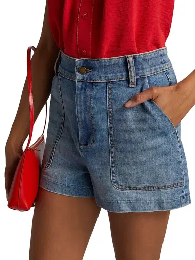 Ramy Brook Women's Hilary Washed Denim High-Rise Shorts | Thumbnail 6 Ramy Brook Women's Hilary Washed Denim High-Rise Shorts | Thumbnail 6