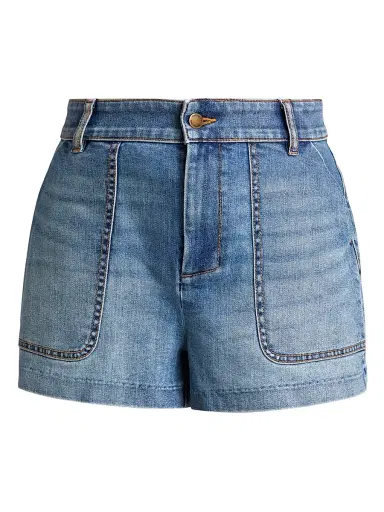 Ramy Brook Women's Hilary Washed Denim High-Rise Shorts | Thumbnail 1 Ramy Brook Women's Hilary Washed Denim High-Rise Shorts | Thumbnail 1