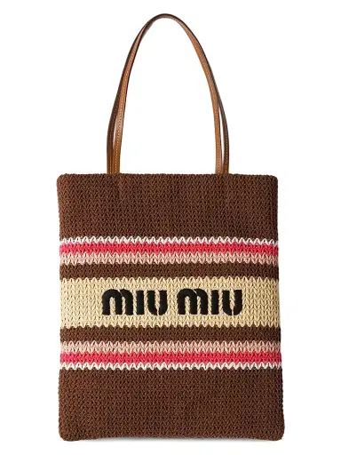Miu Miu Women's Raffia-Effect Woven Tote Bag - Brown Red | Thumbnail 1