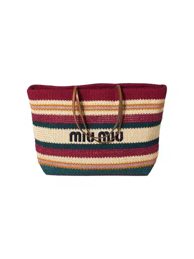 Miu Miu Women's Raffia-Effect Woven Shoulder Bag - Dark Red | Thumbnail 1 Miu Miu Women's Raffia-Effect Woven Shoulder Bag - Dark Red | Thumbnail 1