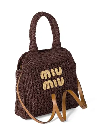 Miu Miu Women's Raffia-Effect Woven Tote Bag - Dark Brown | Thumbnail 2 Miu Miu Women's Raffia-Effect Woven Tote Bag - Dark Brown | Thumbnail 2