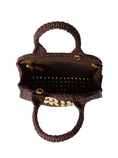 Miu Miu Women's Raffia-Effect Woven Tote Bag - Dark Brown | Thumbnail 4 Miu Miu Women's Raffia-Effect Woven Tote Bag - Dark Brown | Thumbnail 4