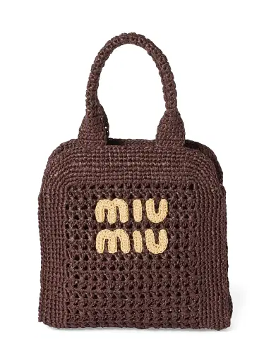 Miu Miu Women's Raffia-Effect Woven Tote Bag - Dark Brown | Thumbnail 1 Miu Miu Women's Raffia-Effect Woven Tote Bag - Dark Brown | Thumbnail 1