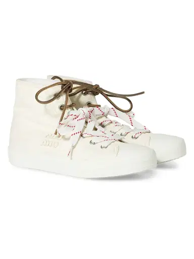 Miu Miu Women's Washed Denim High-Top Sneakers - Beige Khaki | Thumbnail 2