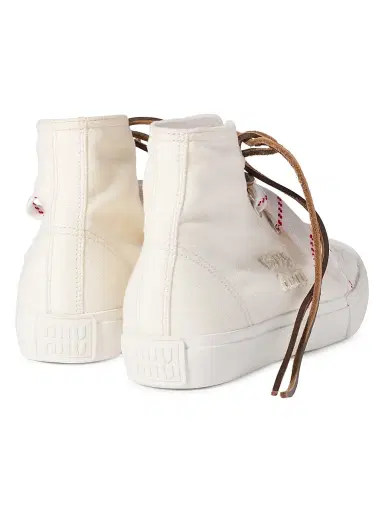 Miu Miu Women's Washed Denim High-Top Sneakers - Beige Khaki | Thumbnail 3