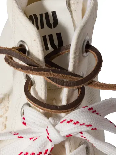 Miu Miu Women's Washed Denim High-Top Sneakers - Beige Khaki | Thumbnail 4