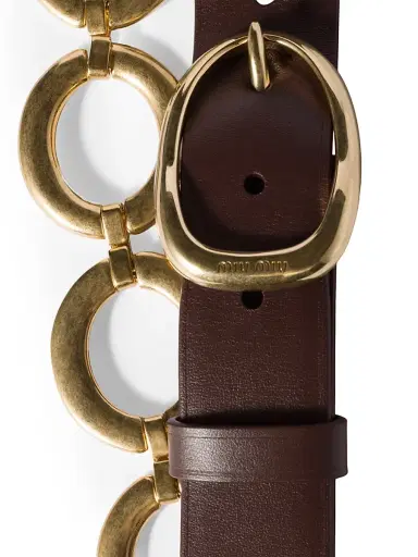 Miu Miu Women's Leather and Metal Belt - Brown - Size 36 | Thumbnail 3