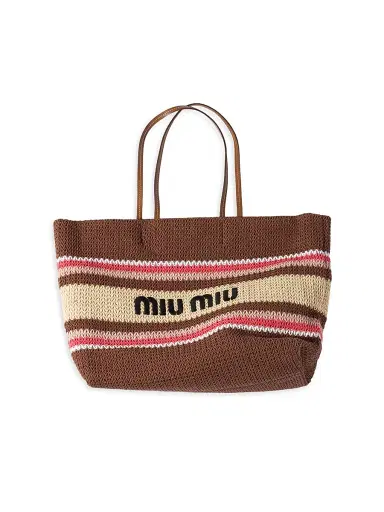 Miu Miu Women's Raffia-Effect Woven Shoulder Bag - Brown Pink | Thumbnail 5 Miu Miu Women's Raffia-Effect Woven Shoulder Bag - Brown Pink | Thumbnail 5