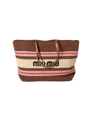 Miu Miu Women's Raffia-Effect Woven Shoulder Bag - Brown Pink | Thumbnail 1 Miu Miu Women's Raffia-Effect Woven Shoulder Bag - Brown Pink | Thumbnail 1