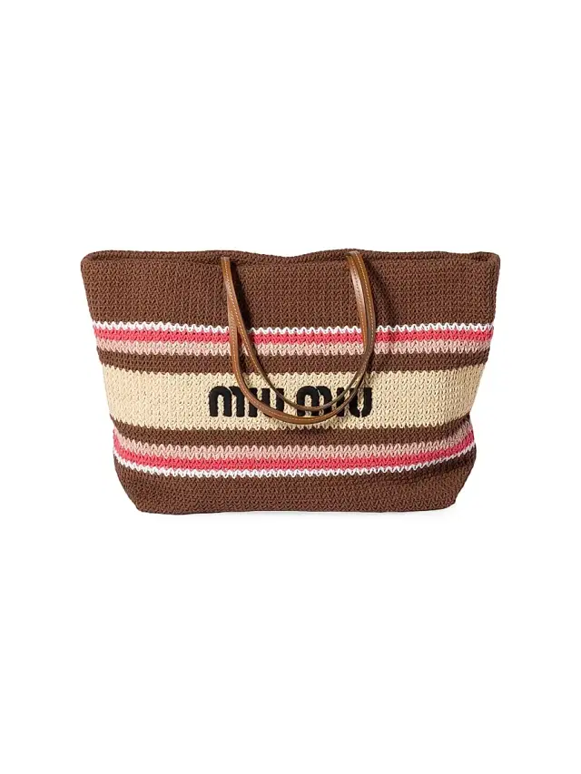 Miu Miu Women's Raffia-Effect Woven Shoulder Bag - Brown Pink