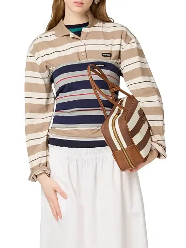 Miu Miu Women's Striped Jersey Top - Green | Thumbnail 2
