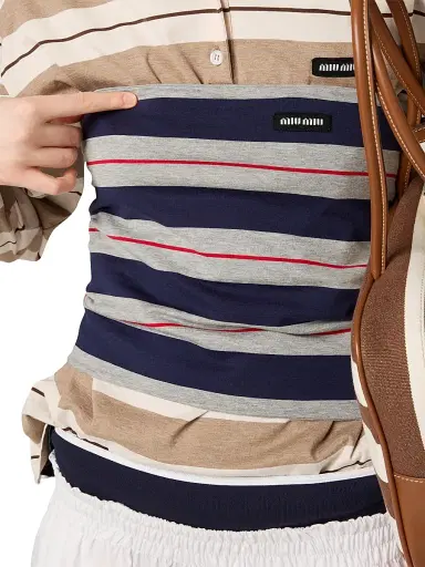 Miu Miu Women's Striped Jersey Top - Green | Thumbnail 4