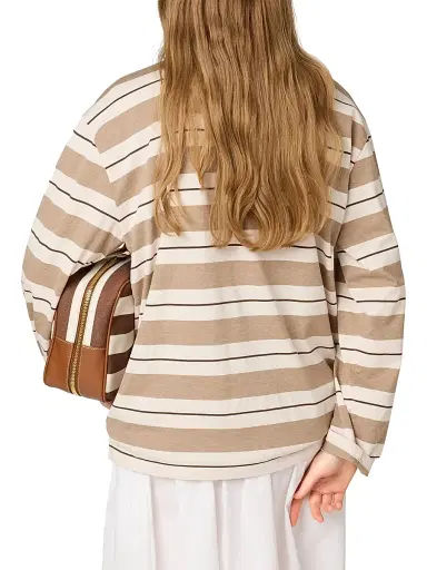 Miu Miu Women's Cotton Jersey Polo T-Shirt - Beige Multi | Thumbnail 3 Miu Miu Women's Cotton Jersey Polo T-Shirt - Beige Multi | Thumbnail 3