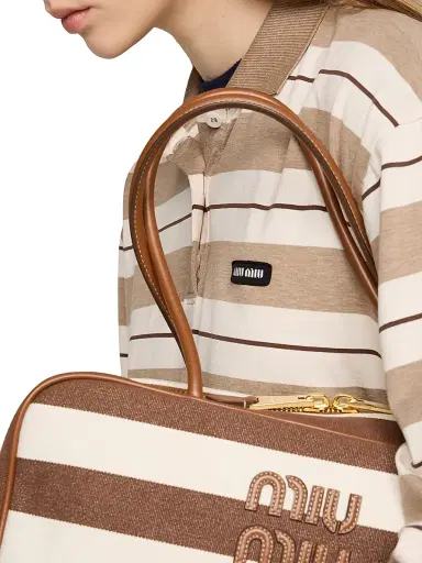 Miu Miu Women's Cotton Jersey Polo T-Shirt - Beige Multi | Thumbnail 5 Miu Miu Women's Cotton Jersey Polo T-Shirt - Beige Multi | Thumbnail 5