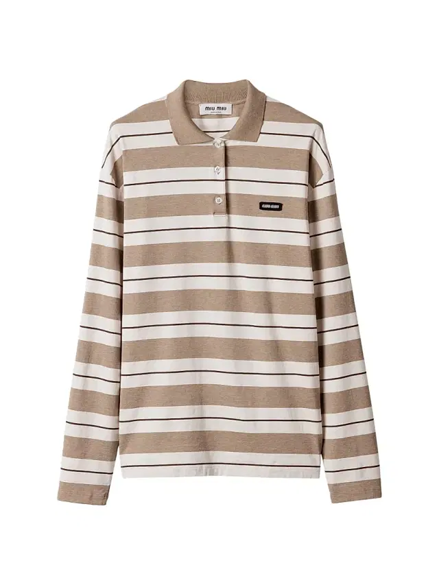 Women's Cotton Jersey Polo T-Shirt - Beige Multi