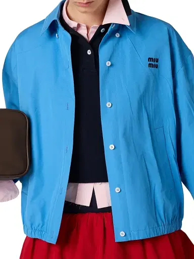 Miu Miu Women's Poplin Blouson Jacket - Blue | Thumbnail 4