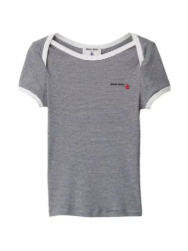 Miu Miu Women's Petit Bateau x Ribbed Jersey T-Shirt | Thumbnail 1 Miu Miu Women's Petit Bateau x Ribbed Jersey T-Shirt | Thumbnail 1