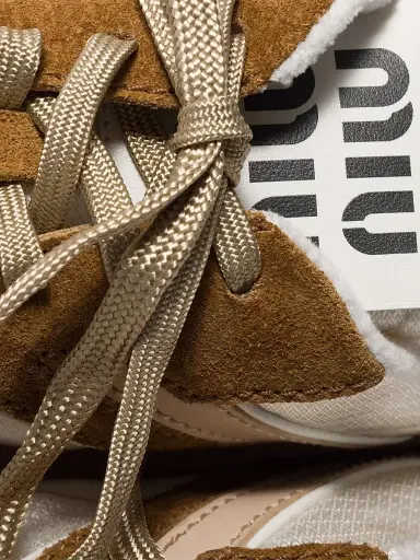Miu Miu Women's Gymnasium Technical Fabric and Suede Sneakers - Beige Khaki White - Size 8 | Thumbnail 3