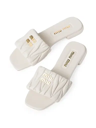 Miu Miu Women's Matelasse Nappa Leather Slides - White - Size 7 | Thumbnail 3