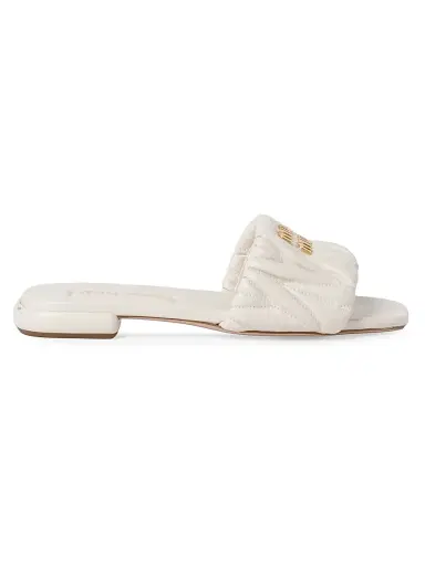 Miu Miu Women's Matelasse Nappa Leather Slides - White - Size 7 | Thumbnail 1