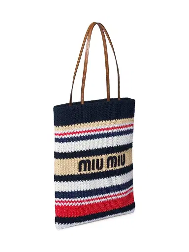 Miu Miu Women's Raffia-Effect Woven Tote Bag - Blue | Thumbnail 2 Miu Miu Women's Raffia-Effect Woven Tote Bag - Blue | Thumbnail 2