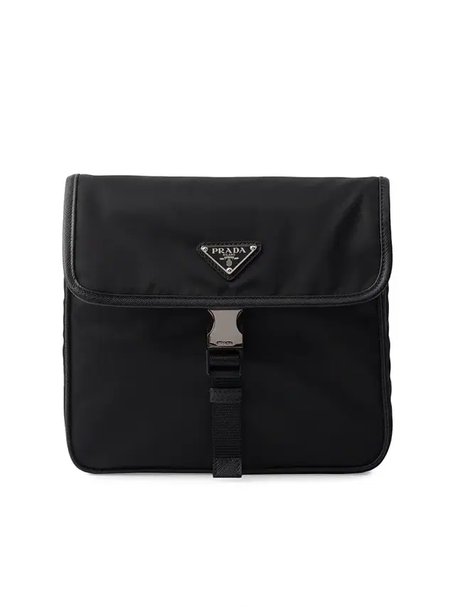 Men's Re-Nylon and Saffiano Leather Shoulder Bag - Black