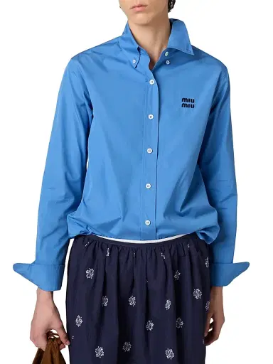 Miu Miu Women's Poplin Shirt - Blue | Thumbnail 2 Miu Miu Women's Poplin Shirt - Blue | Thumbnail 2