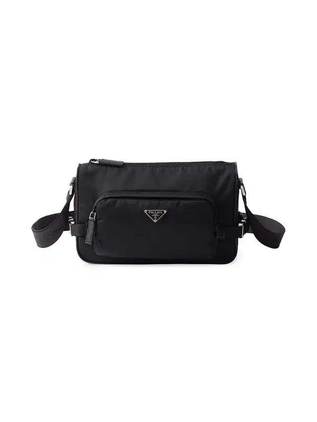 Men's Re-Nylon and Saffiano Leather Shoulder Bag - Black
