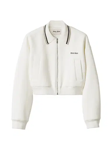 Miu Miu Women's Bonded Pique and Technical Jersey Blouson Jacket - White | Thumbnail 1 Miu Miu Women's Bonded Pique and Technical Jersey Blouson Jacket - White | Thumbnail 1