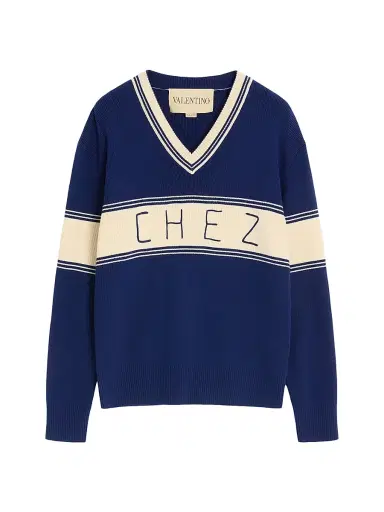 Valentino Garavani Men's Wool and Cotton Sweater with Pattern - Blue Butter | Thumbnail 1 Valentino Garavani Men's Wool and Cotton Sweater with Pattern - Blue Butter | Thumbnail 1