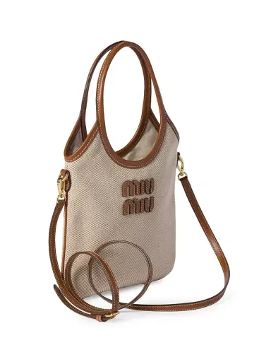 Miu Miu Women's Ivy Canvas and Leather Top Handle Bag - Beige Khaki | Thumbnail 3 Miu Miu Women's Ivy Canvas and Leather Top Handle Bag - Beige Khaki | Thumbnail 3