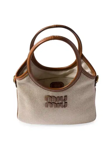 Miu Miu Women's Ivy Canvas and Leather Top Handle Bag - Beige Khaki | Thumbnail 5 Miu Miu Women's Ivy Canvas and Leather Top Handle Bag - Beige Khaki | Thumbnail 5