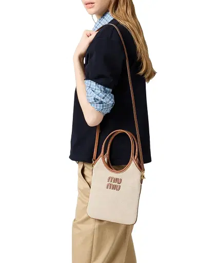 Miu Miu Women's Ivy Canvas and Leather Top Handle Bag - Beige Khaki | Thumbnail 7 Miu Miu Women's Ivy Canvas and Leather Top Handle Bag - Beige Khaki | Thumbnail 7