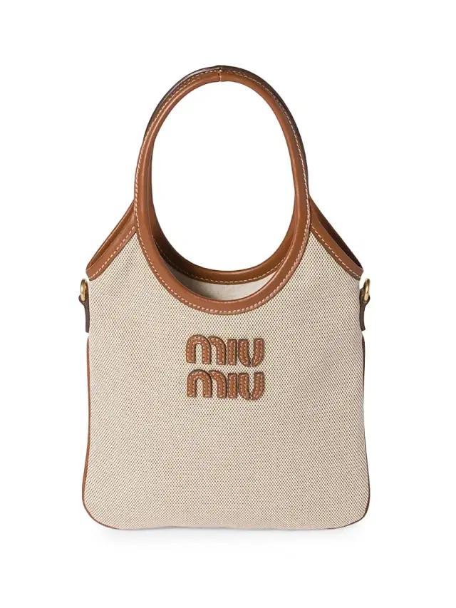 Miu Miu Women's Ivy Canvas and Leather Top Handle Bag - Beige Khaki